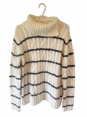 Saint Laurent Cream Turtleneck Sweater with Black Stripes Mohair Size Med